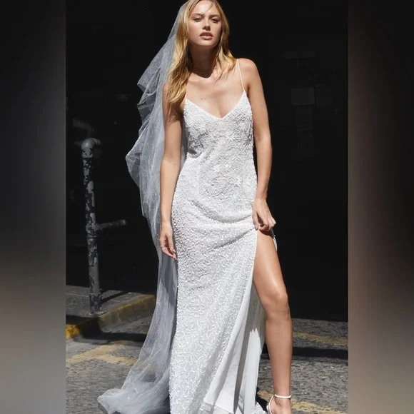 mermaid lace sleeve wedding dress Opaline